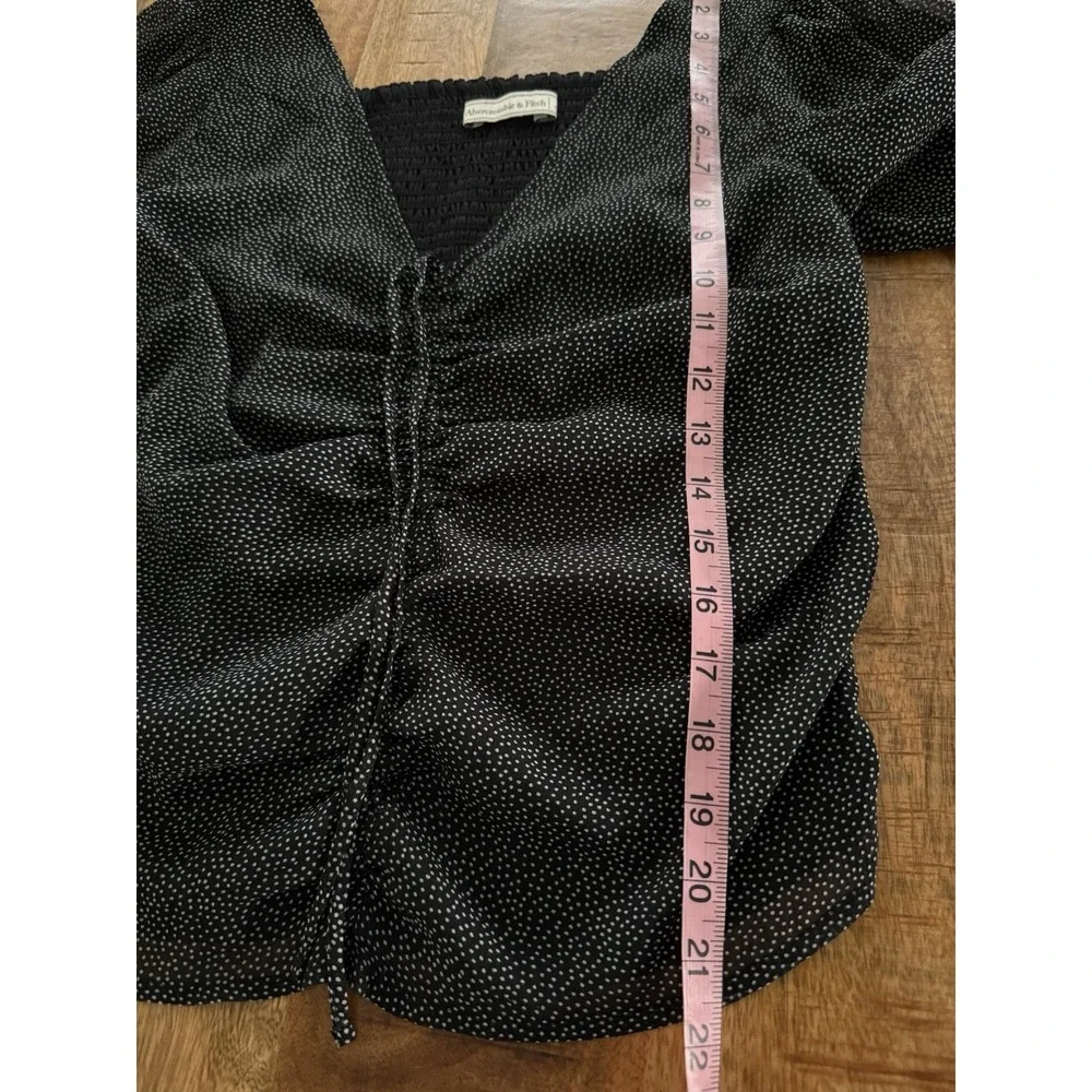 Abercrombie & Fitch Ruched Blouse Black White Polka Dot Puff Sleeve Medium